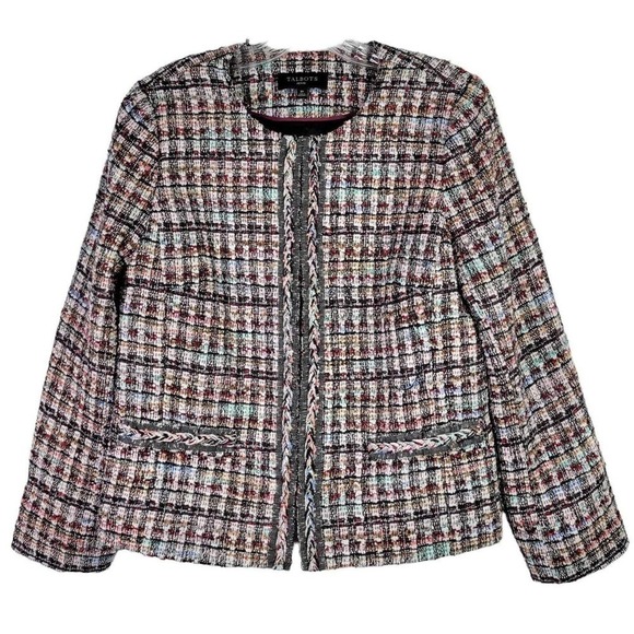 Talbots Blazer Jacket Womens Size 8 Petite Button Tweed Multicolored Fringe - Picture 2 of 8